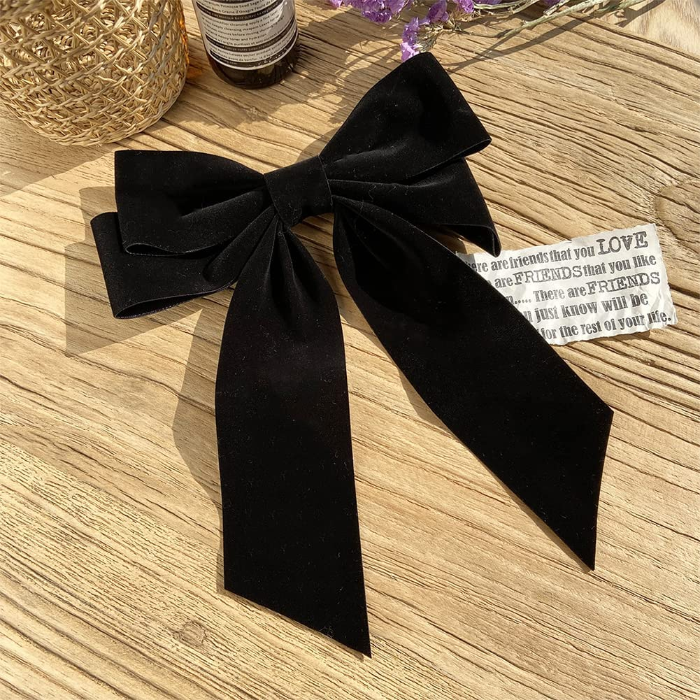 Black Velvet Hair Bow Clips Alligator Clips for Hair Bows French Barrette Hair Clips for Women Girls Large Bowknot Hair Clip for Bride Wedding Hairpin image number 1