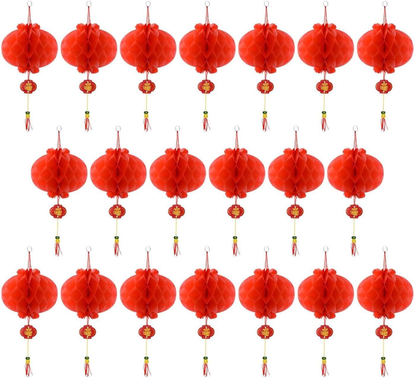 20Pcs 10 Inch Chinese New Year Decorations , Traditional Red Paper Lanterns with Tassels for Lunar New Year Spring Festival, Hanging Lanterns for Home, Wedding, Restaurant Party Celebration Supplies