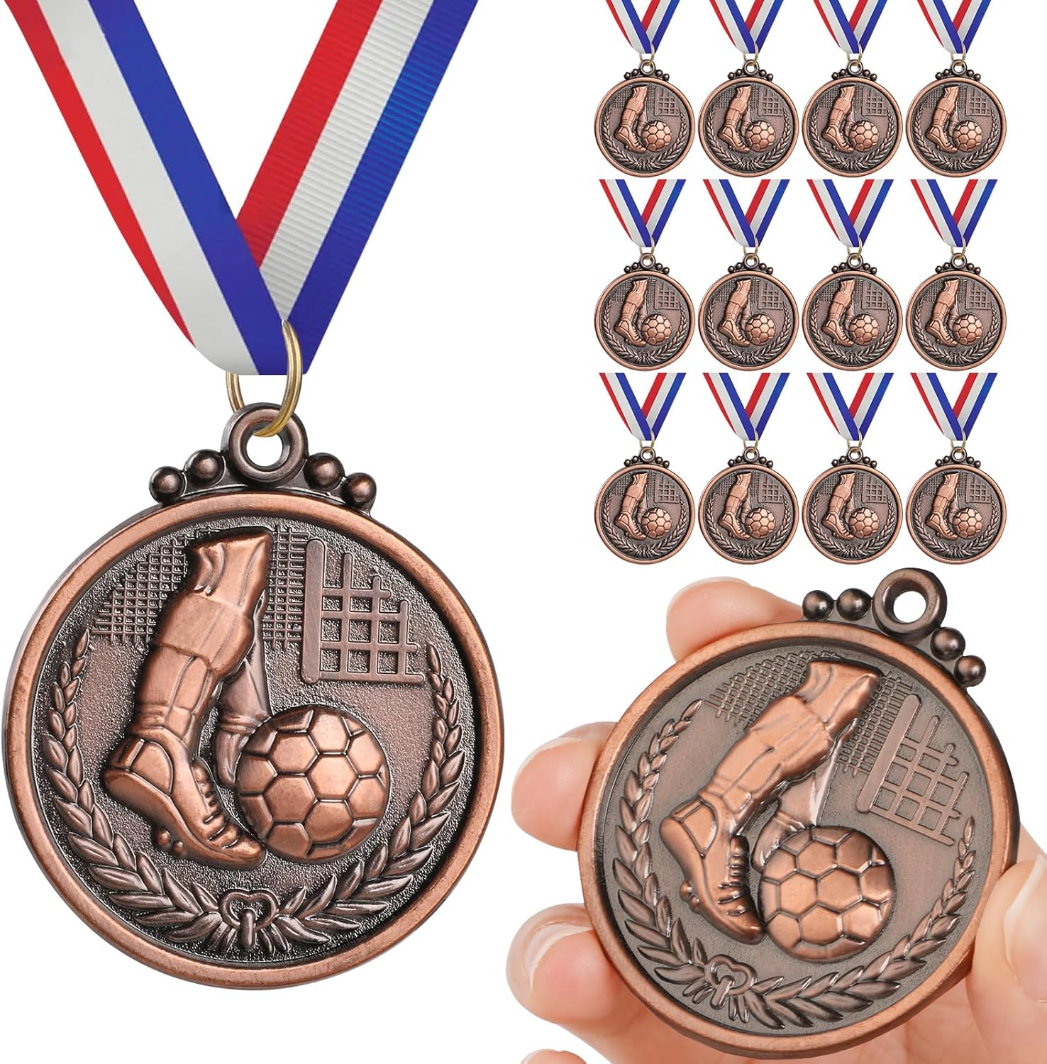 12PCS Gold/Silver/Bronze Medals, Geeric Metal Medal with Neck Ribbons for Kids/Adults/Student/Athlete 1St Medal Winner Medals for Football/Soccer Competition/Sports/Party Decoration