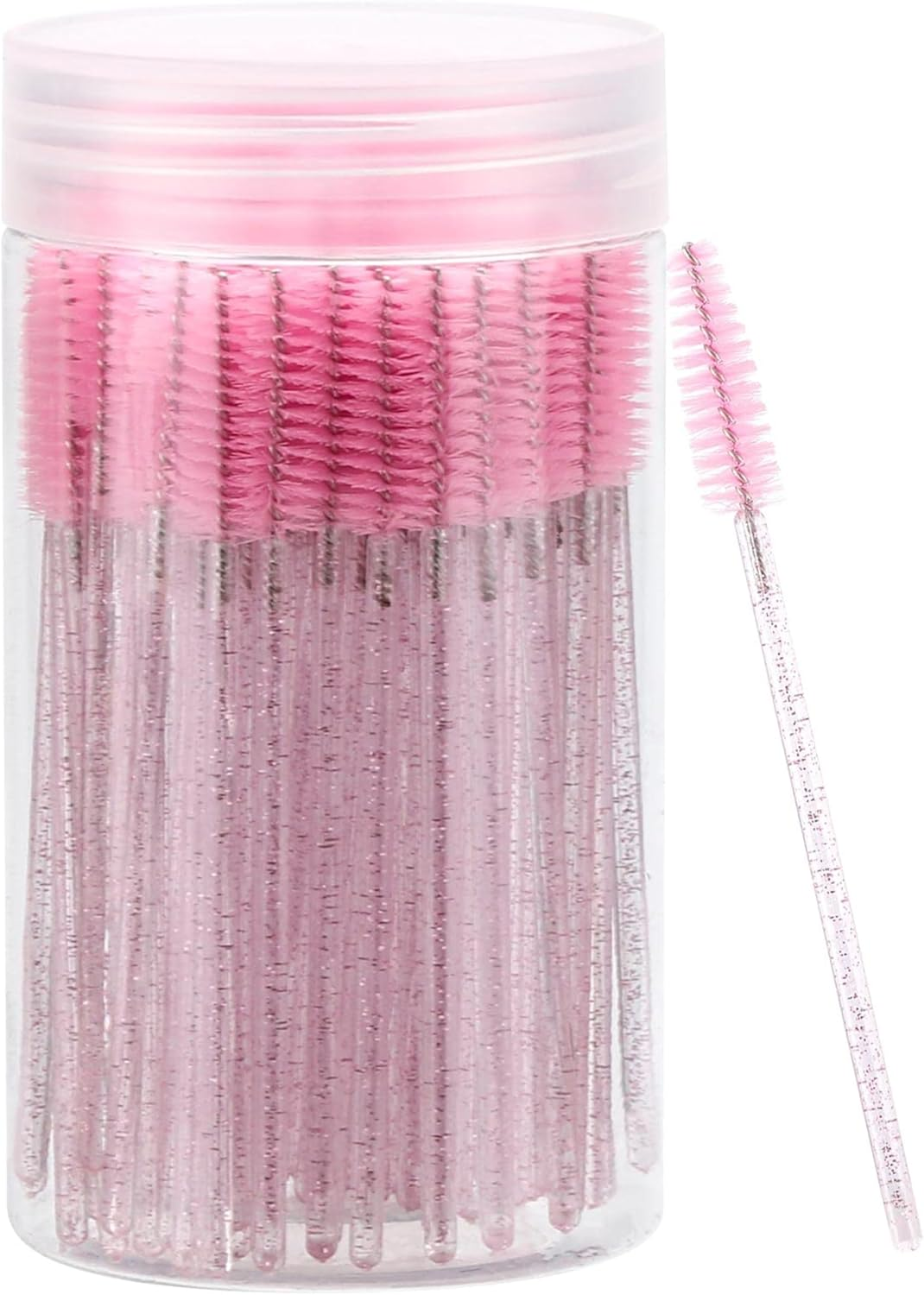 Crystal Eyebrow Spoolies Brush Set (100 Pcs, Pink) with Travel Case - Disposable Mascara Wands for Lash Extensions & Professional Use image number 3