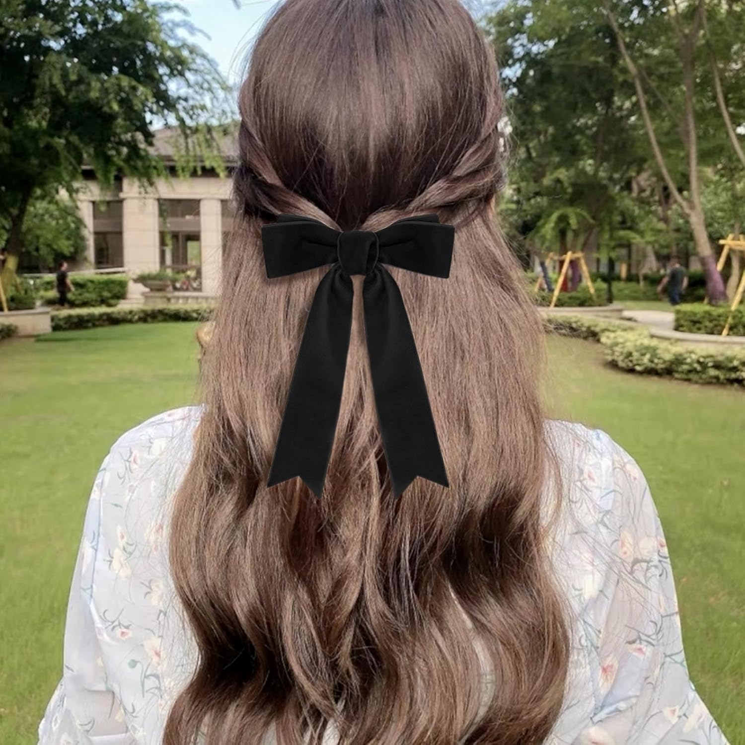 AYNKH 2PCS Velvet Bow Hair Clip, Satin Bowknot Hairpins with Long Ribbon, Red and Black Hair Barrettes, Vintage Party Hair Accessories for Girls Women image number 3