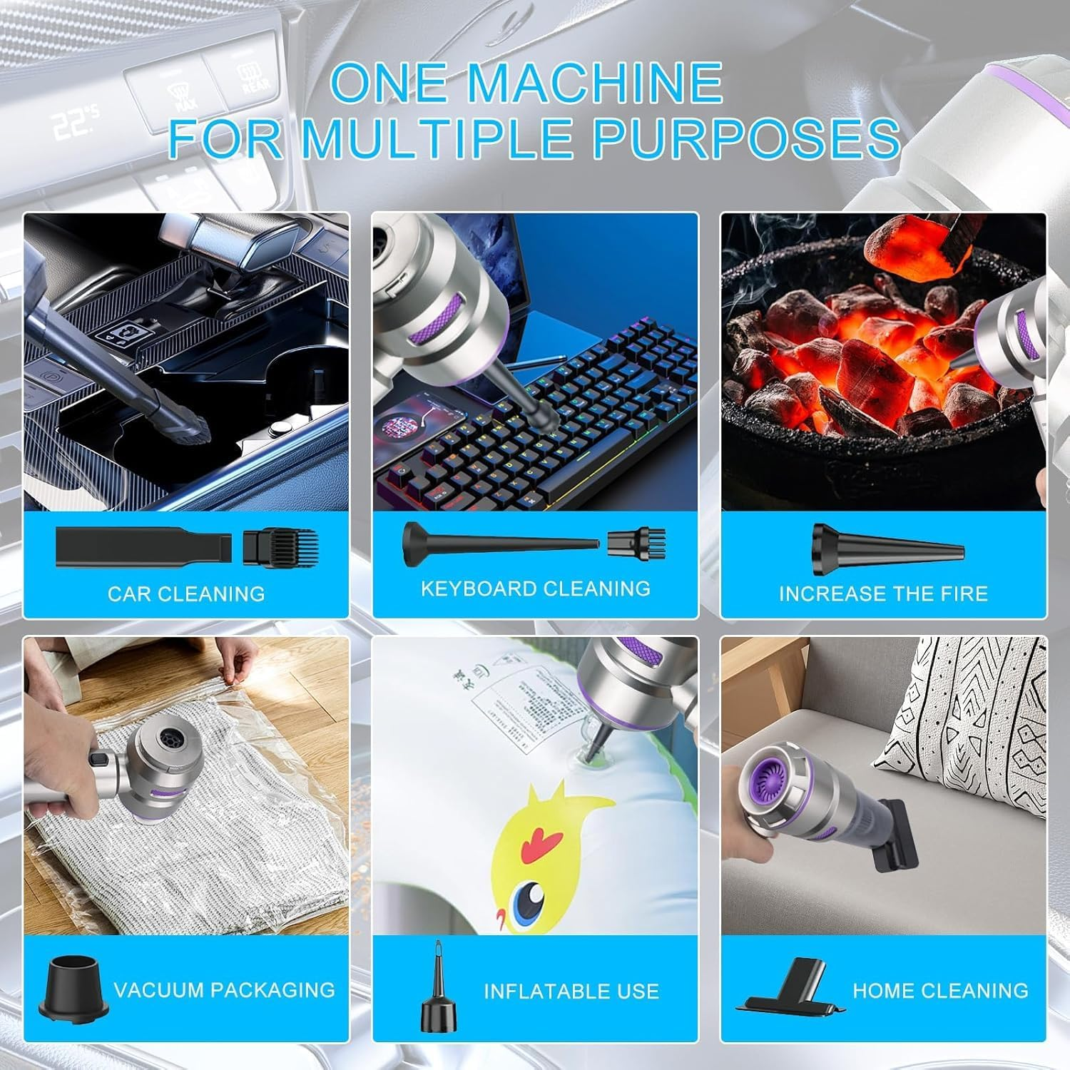 Niwniw Car Vacuum,Portable Cordless 21000Pa Powerful Hand Held Vacuum Cleaner with Brushless,4 in 1 Mini Vacuum Cleaner for Car,Home,Office,Pet(Purple) image number 1