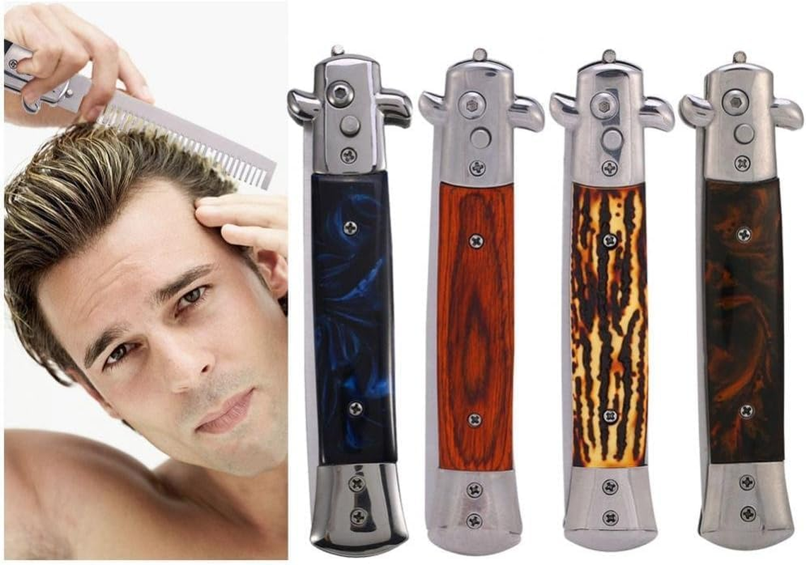 Switchblade Spring Folding Push Button Pocket Comb, Foldable Automatic Stainless Steel Hair Trimmer Combs, Men Oil Hair Styling Accessories(Brown) image number 1