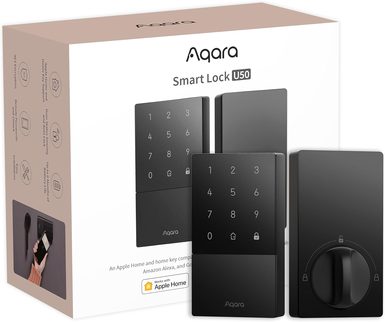 Aqara Smart Lock U50, Keyless Entry Door Lock with Apple Home Key, Bluetooth Deadbolt Lock, App Remote Control image number 6