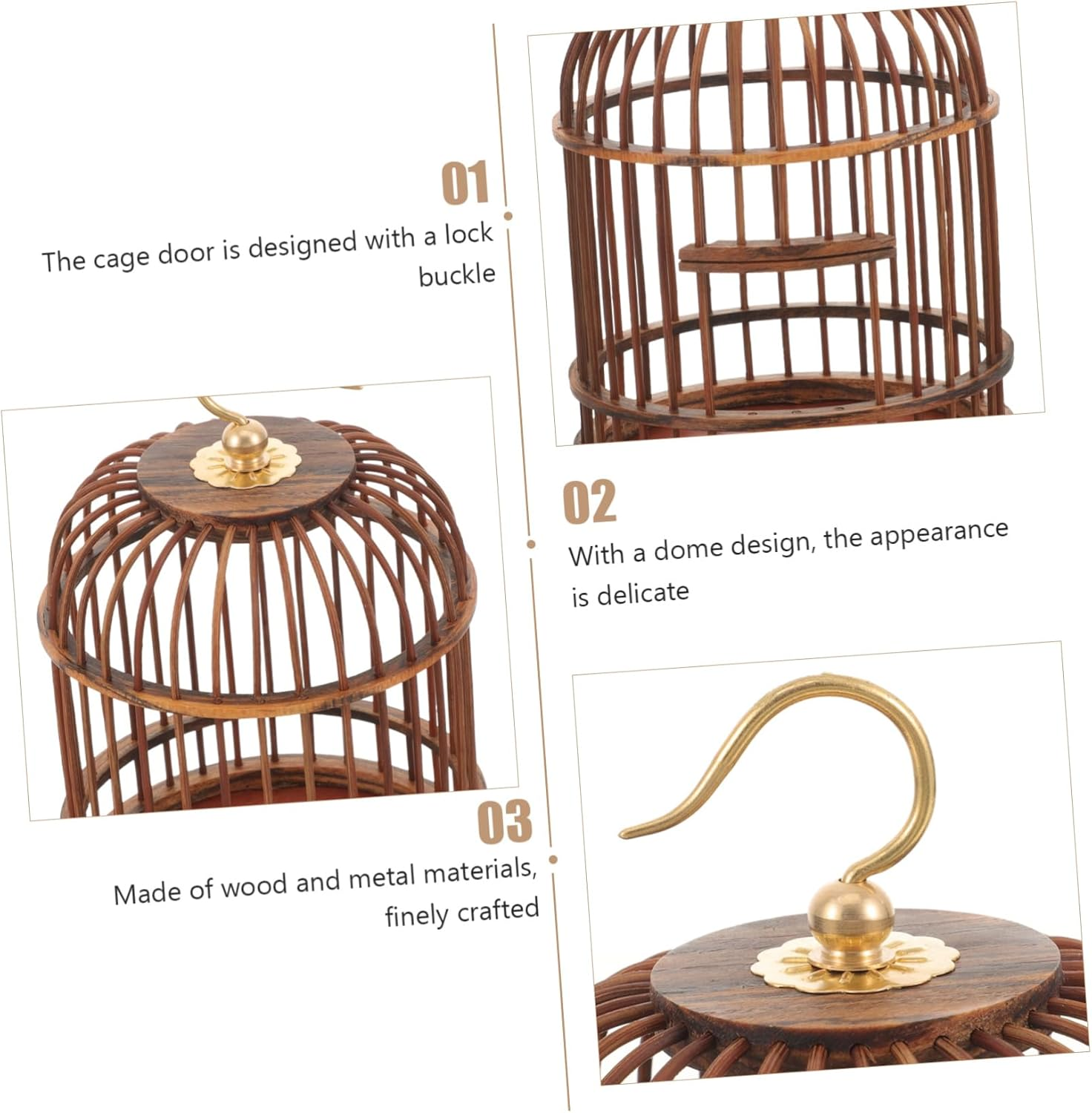 FUNOMOCYA Birdcage Pet Cage Small Animal Cages Retro Decor Cages for Small Animals Vintage Bird Cage Wood Vintage Decor Out Door Decor Wood Trim Wooden the Bird'S Nest Outdoor Wood Birdcages image number 4