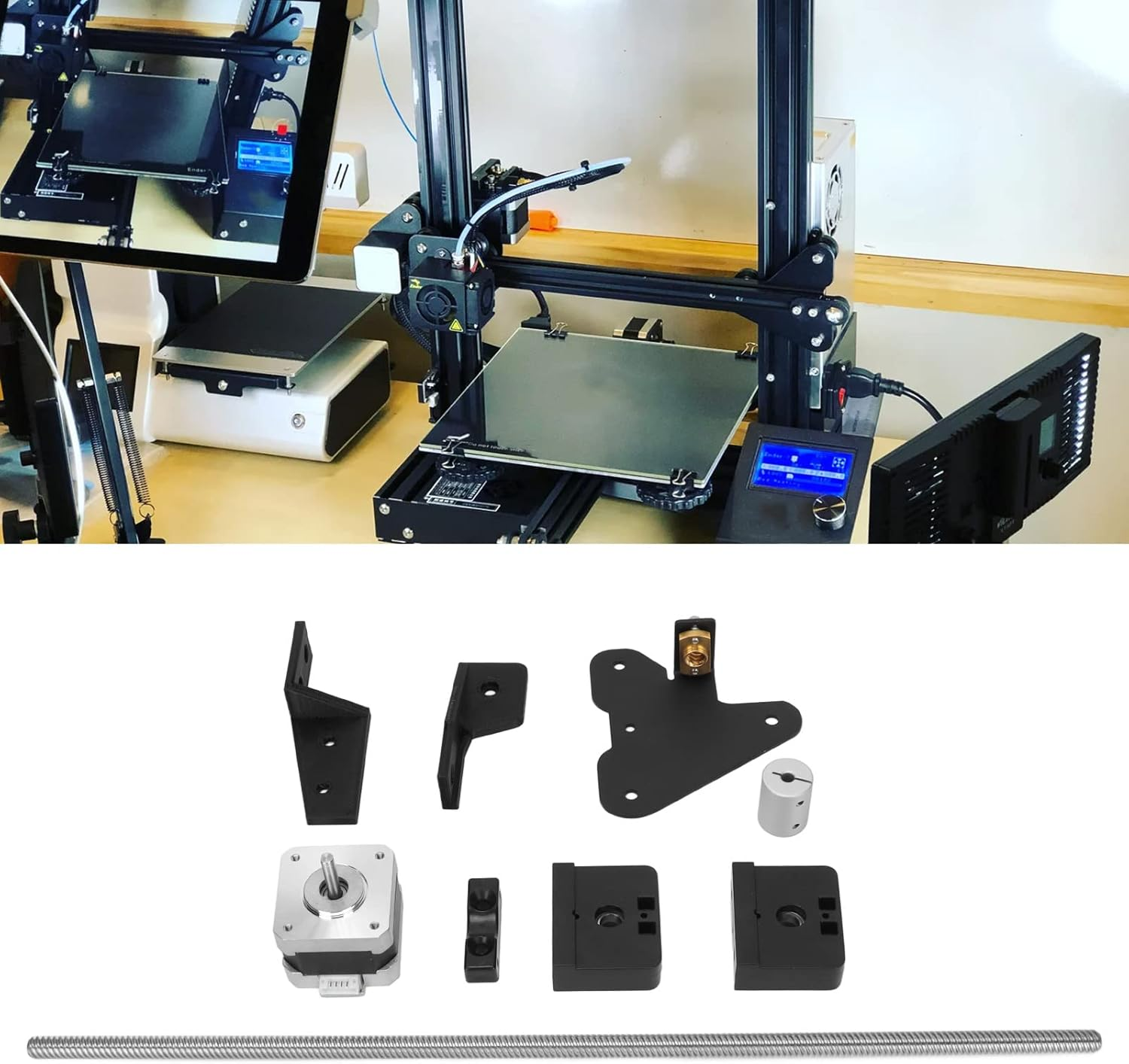 Dual Z Axes Kit, Dual Z Axes Kit 3D Printer Aluminum Screw Dual Z Stepper Motor Upgrade Kit for Ender 3 Ender 3 Pro Ender 3 V2 image number 5