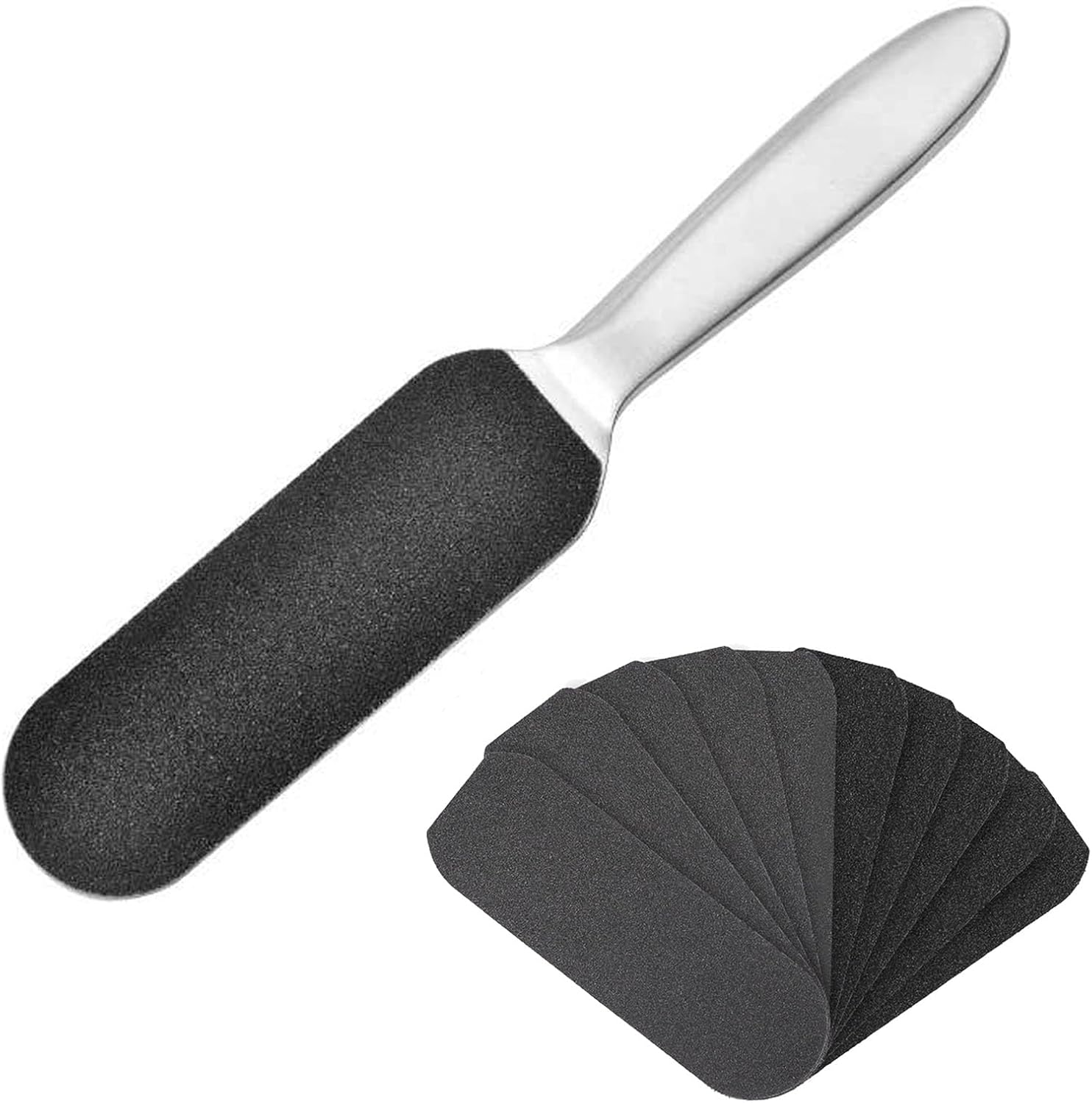 Useful Foot Rasp Scrubber Stainless Steel Pedicure Foot File with 10 Pieces Double-Sided Replacement Sandpaper Comfortable Foot File Callus Remover image number 4