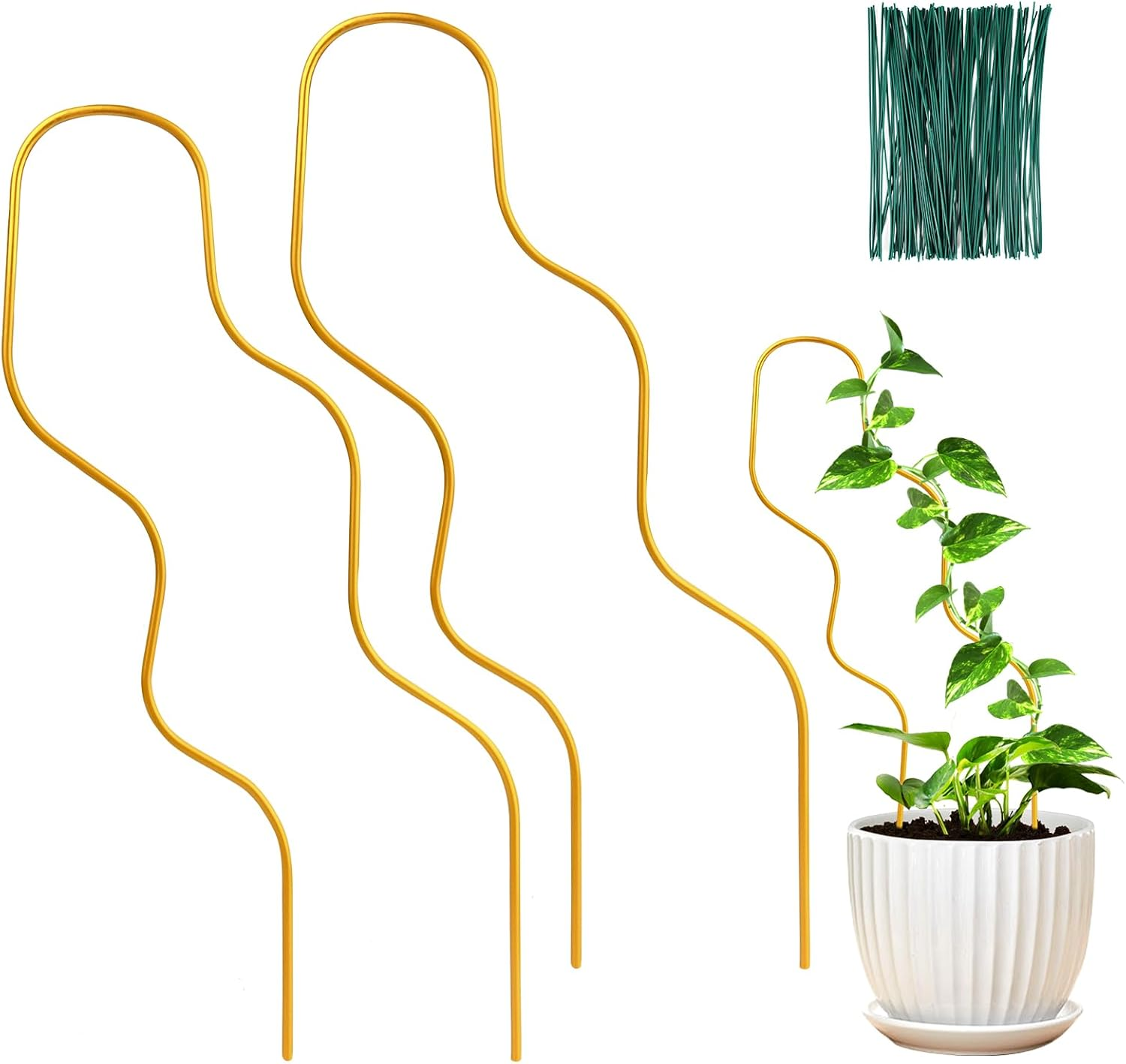 17.5 Inch Indoor Plant Trellis for Climbing Plants,Metal Trellis,Small Garden Trellis for Potted Plants,Plant Stakes for Indoor Plants Accessories Hoya,Flower,Plant Support (Golden-Metal)