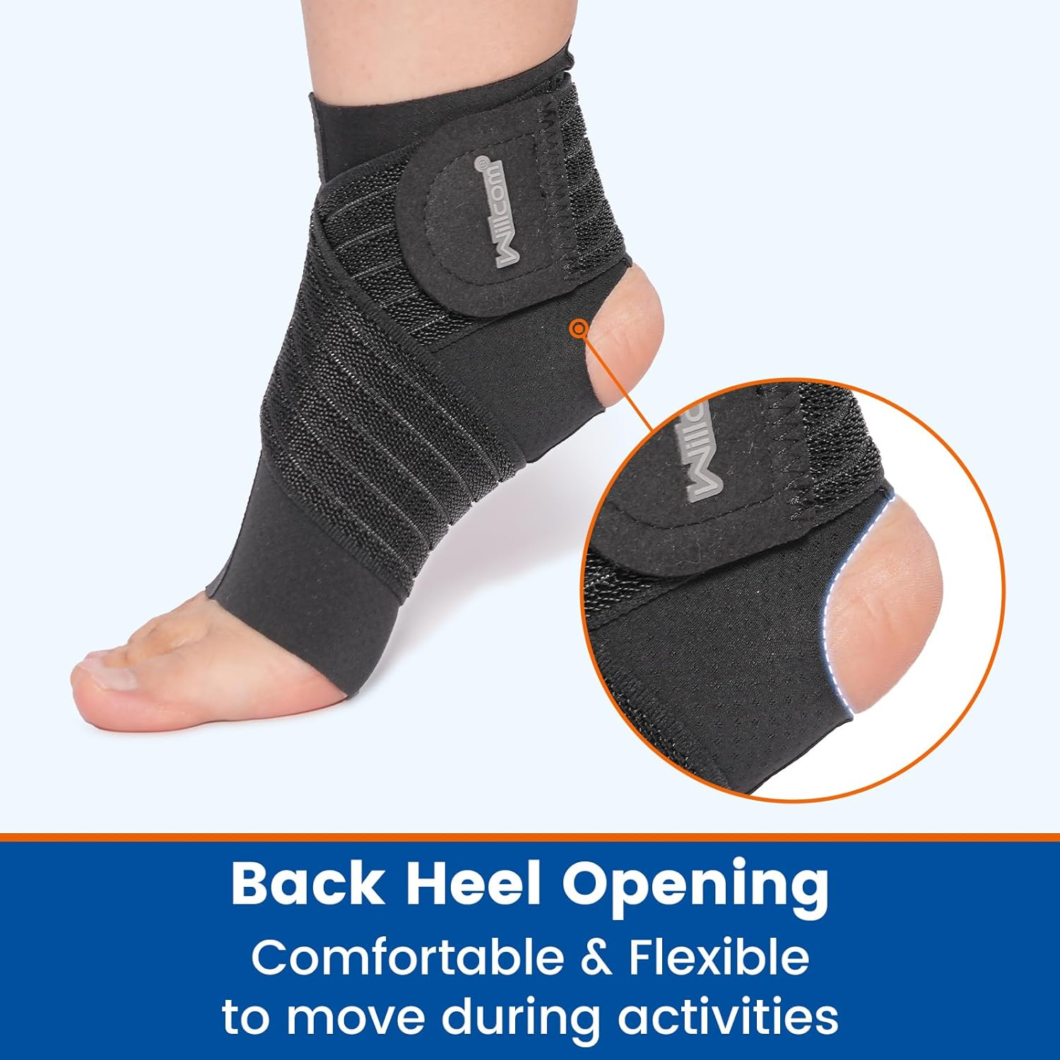 Willcom Elastic Ankle Support Brace - Lightweight Compression Sleeve with Adjustable Strap for Plantar Fasciitis, Achilles Tendonitis, Sprained, Sports Bandage Sock for Men & Women (Reg) image number 2