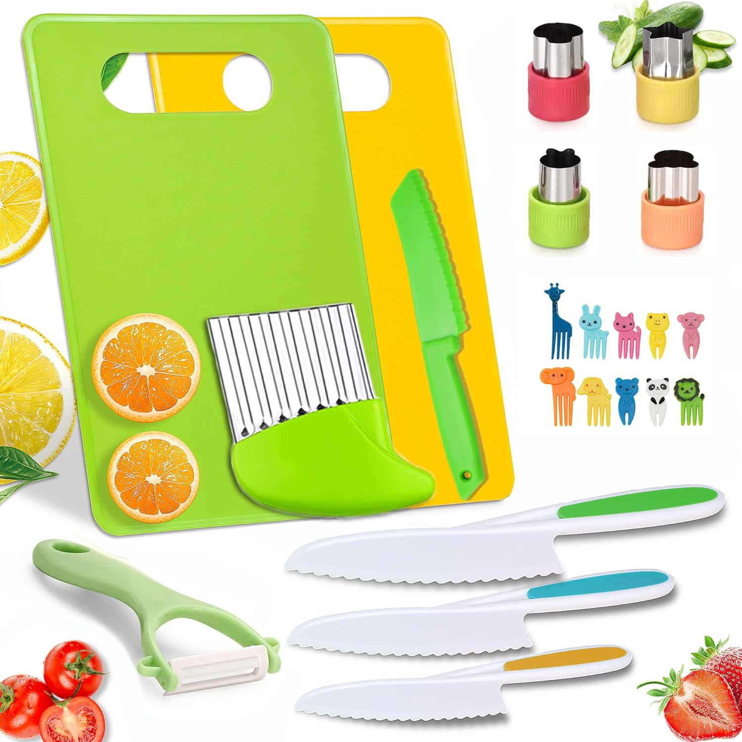 22PCS Kids Knife Set, Kids Montessori Kitchen Tools for Toddler, Children Safe Knife Set for Real Cooking - Christmas Birthday Gifts for Boys Girls image number 6