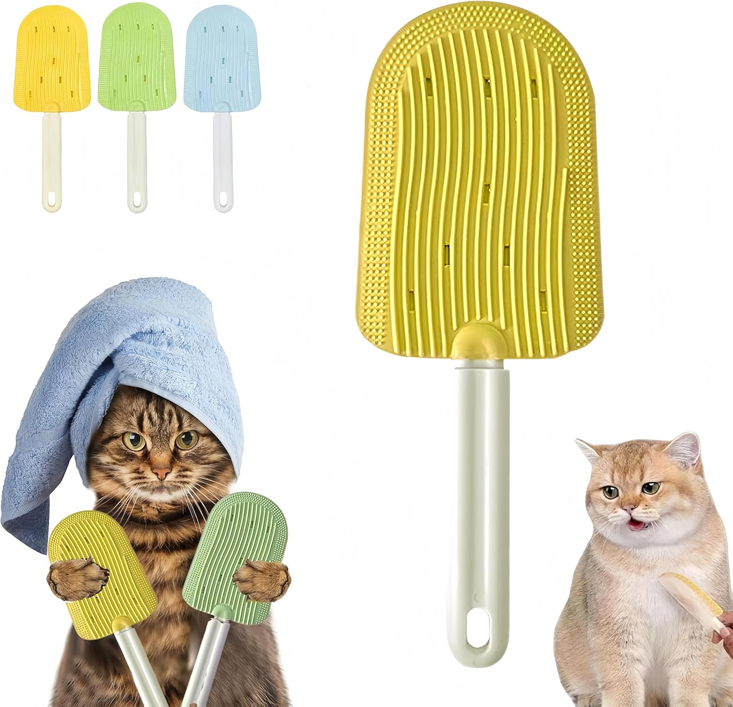 CHIEFAWAY Cat Comb, Cats Shedding Brush, Ice Cream Shaped Fur Remover Comb for Cats Easily Removes Loose Fur Reducing Hairballs, Pet Hair Grooming Massage Brush for Kitten Rabbit Dog (Green)