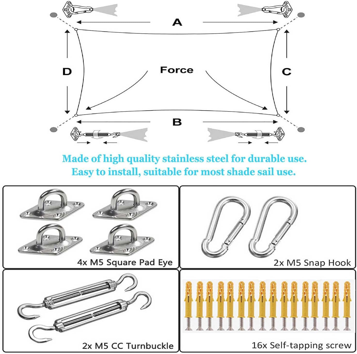 White,3X3 M,Jyhcd Outdoor Square Shade Sails,Premium Waterproof Oxford Fabric,95% UV Block,Includes Free Rope and Fixing Kit,Sun Shade Sail Rectangle for Backyard,Garden,Patio,Parties