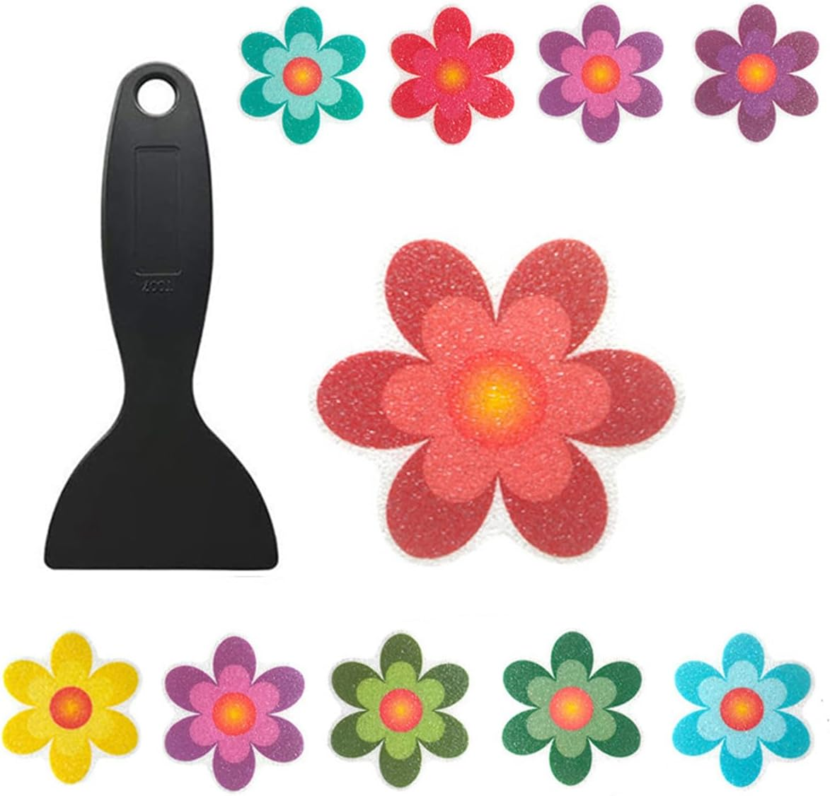 Non-Slip Bathtub Stickers, Floral Design, 10-Pack with Application Scraper (10) image number 4