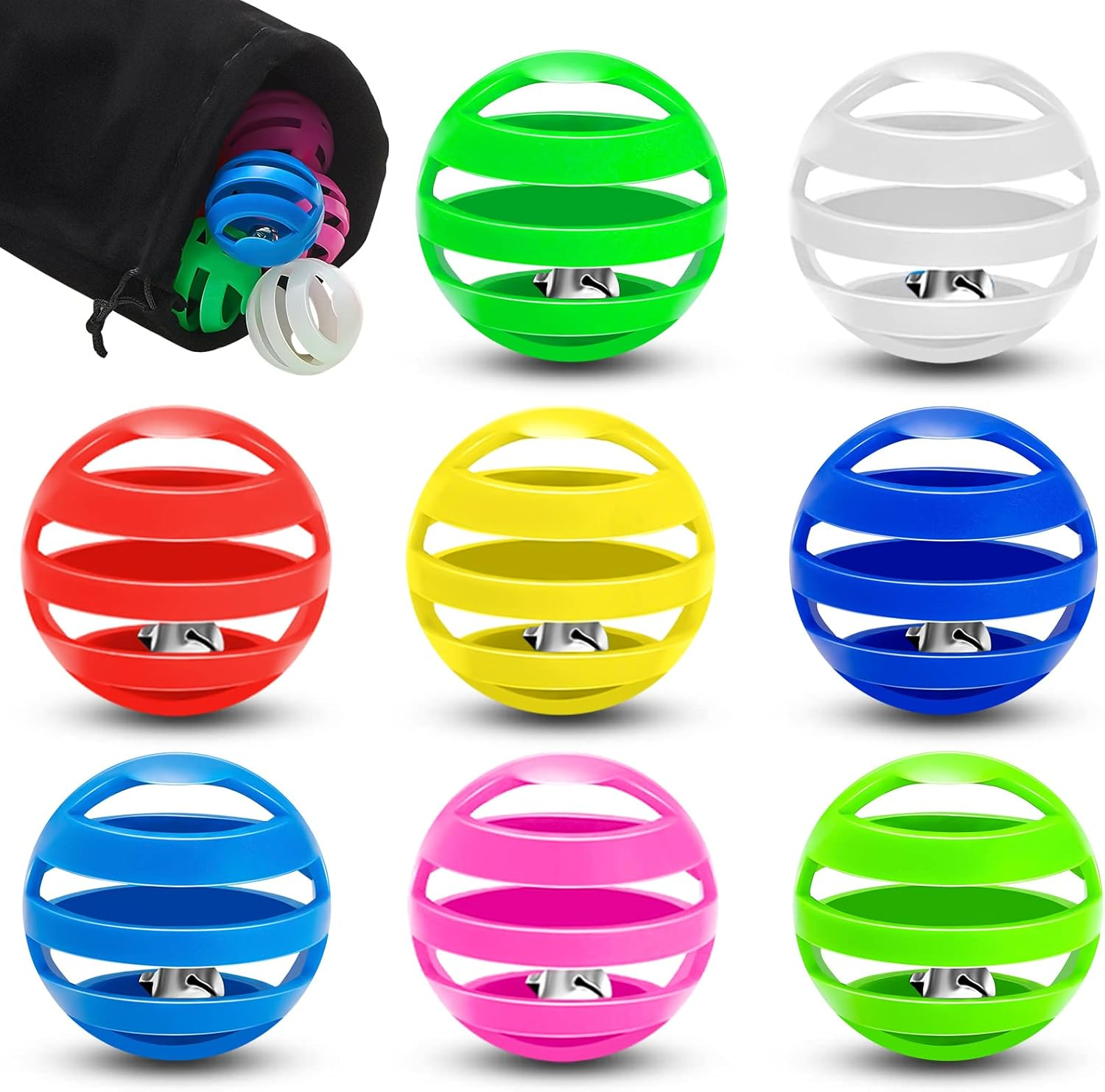 21 Pieces Plastic Cat Toy Balls with Bell inside Kitten Chase Toys Lattice Bell Balls Cat Pounce Rattle Ball with Black Plush Drawstring Bag for Cat Exercise and Play Indoor image number 6
