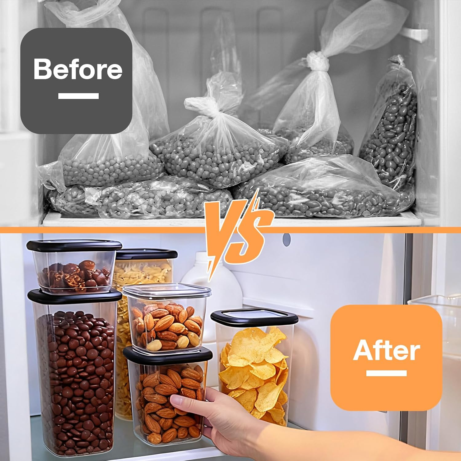 Romon Storage Jars Set of 12 Food-Grade PP Material Bpa-Free Transparent Stackable with Sealing Silicone Lid for Flour Cereal Rice 360 Ml - 1640 Ml image number 1