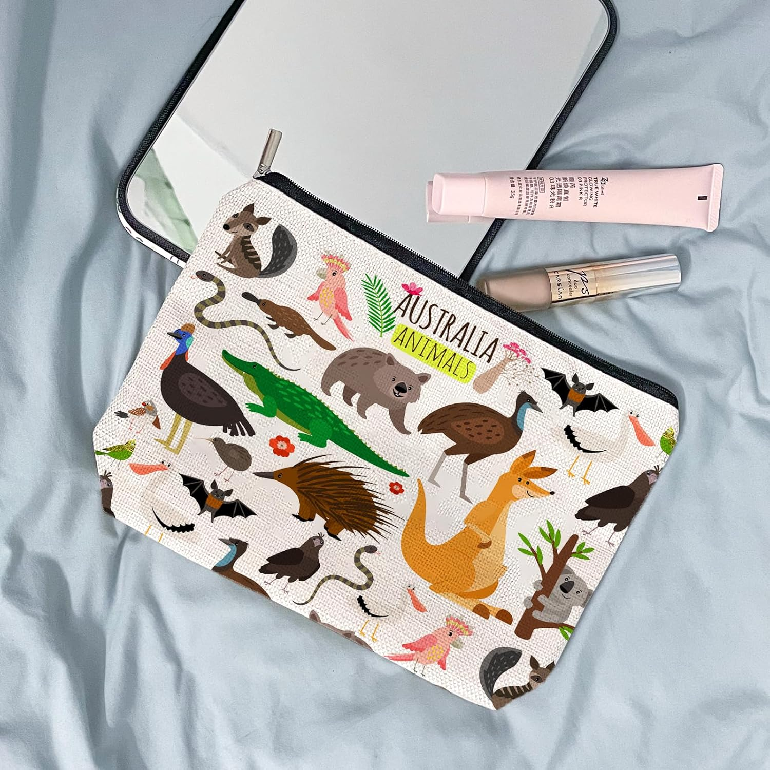 Australian Animals Cosmetic Bag Kangaroo Koala Lover Gift Platypus Crocodile Makeup Bag for Animal Lover (Animals Makeup Bag) image number 3
