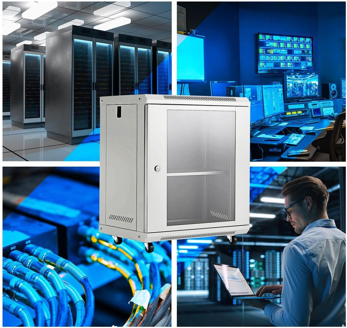 AUSWAY 12U Network Server Cabinet Data Case Wall Mount Rack LAN Enclosure Comms 19Inch 400Mm Deep Locking Glass Door Side Panels Wheels IT Computer Equipment image number 6