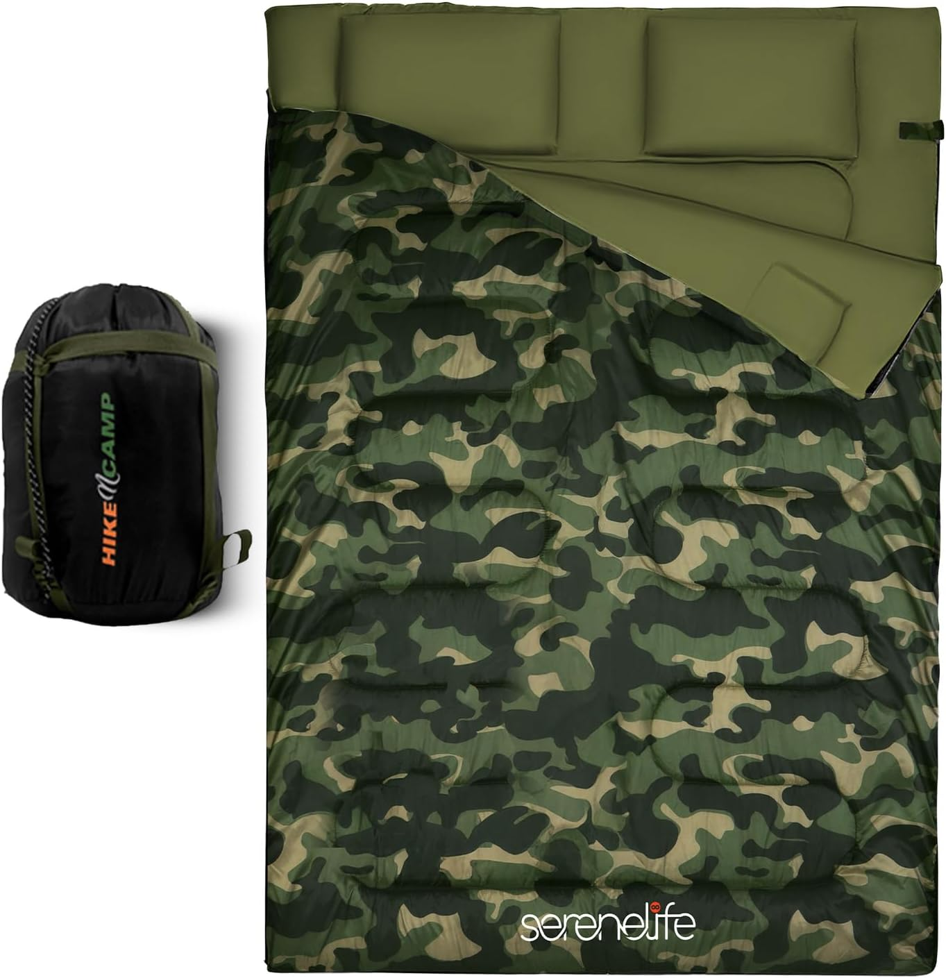 Backpacking Sleeping Bag Camping Gear - Double Sleeping Bag for Adults/Teens W/ 2 Pillows, Bag - Outdoor Lightweight Weather Proof Sleeping Bags - Camping, Hiking - Serenelife