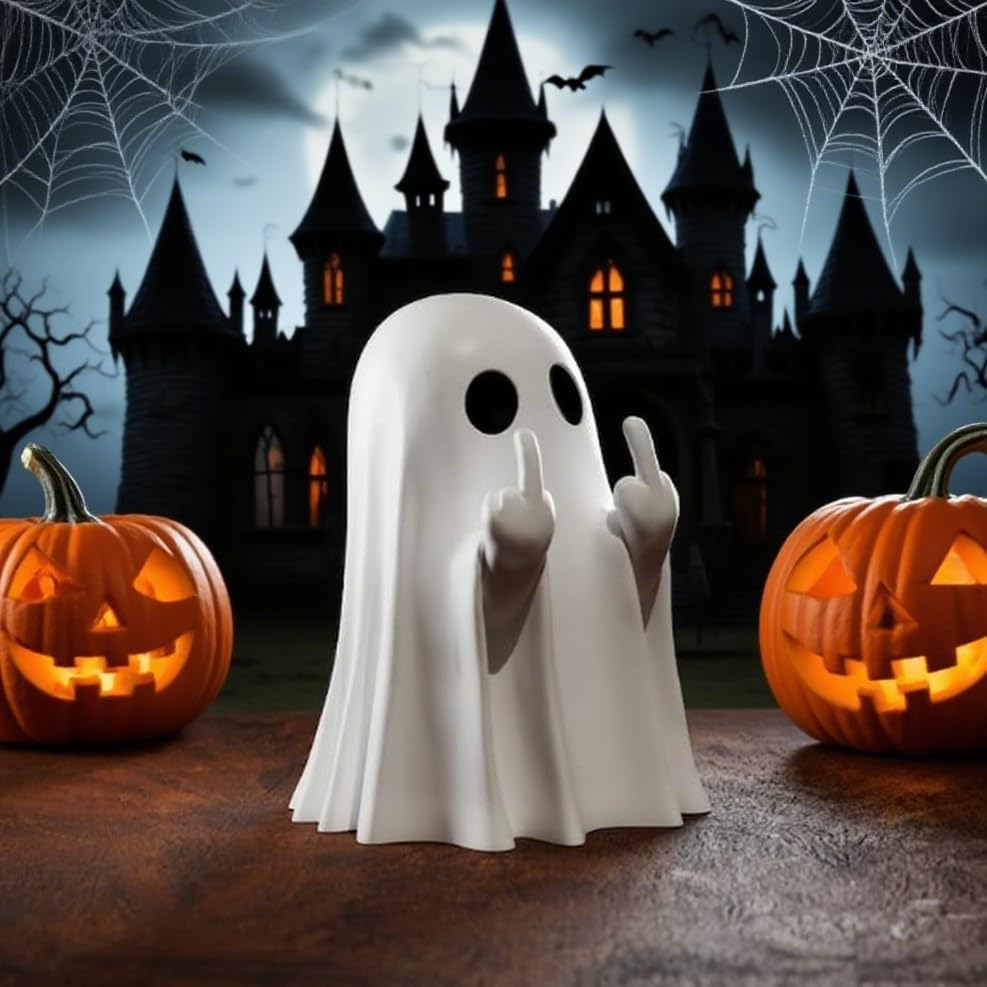 Halloween Ghost Figurine for Indoor & Porch Decor, 2Pcs Gothic Spooky Resin Figurine, Cute Finger Ghost Ornaments, Spooky Home Decor, Halloween Decorations image number 5