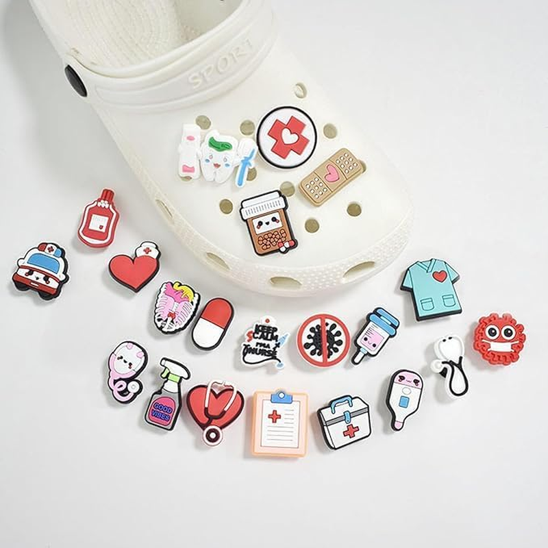 25Pcs Shoe Badges, Cartoon Doctor Nurse Decorations for Clogs, Medical Charm for Children Slippers, Nurse Medicine Shoe Pendant for Teens Women Men, Polyvinyl Chloride image number 1