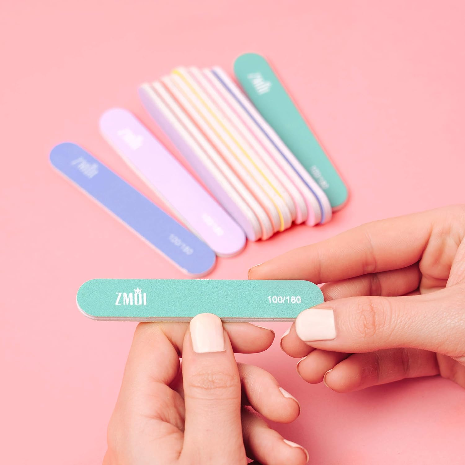 ZMOI Professional Mini Nail File &ndash; 12 PCS Stylish - Practical Fingernail File Pack for Natural and Acrylic Nails 100/180 &ndash; 3.5 X 0.6-Inch Emery Boards - Macaroon Color image number 3