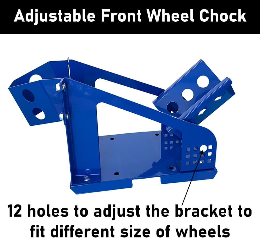 17"-21" Motorcycle Front Wheel Chock 12 Adjustable Holes Trailer Stand Blue image number 4