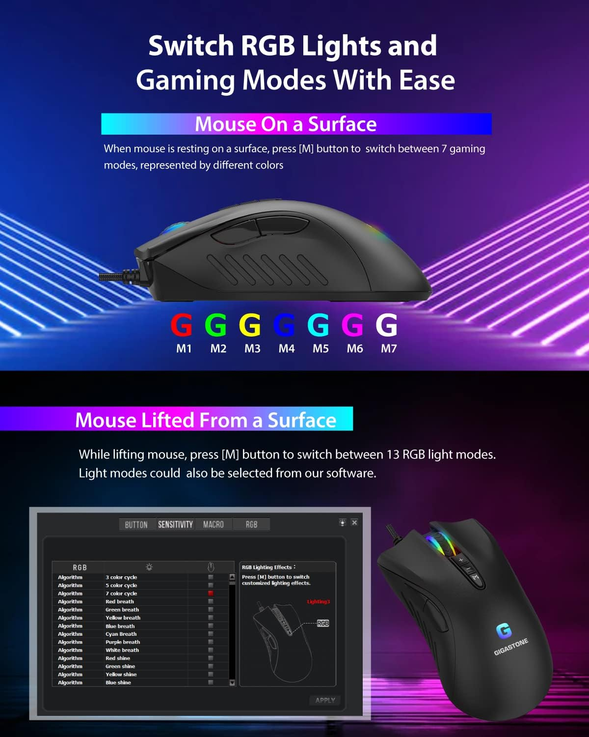 Gigastone Gaming Mouse up to 3200 DPI Adjustable, Wired Gaming Mouse with Customizable RGB Backlight, 8 Programmable Buttons, 256KB Onboard Memory, Most Suitable for Windows 7 and Up image number 4