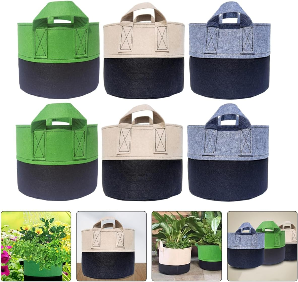 MERRYHAPY 6Pcs Felt Plant Growing Bags Breathable Potato Convenient for Vegetables Flower and Herb Gardening for Yards Balconies and Patios image number 5