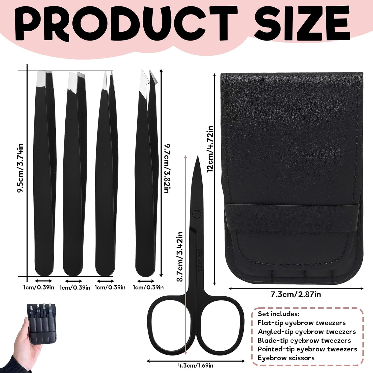5-Piece Eyebrow Grooming Kit for Women and Men, Stainless Steel Eyebrow Scissors and Tweezers Set with PU Storage Bag - Professional Quality Eyebrow Trimming Tools for Flawless Brows image number 3