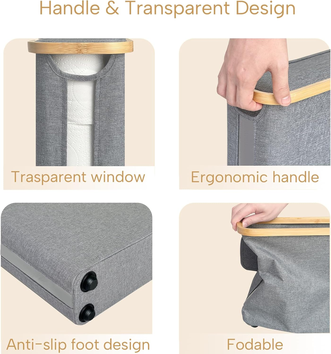 FYL Toilet Roll Storage, Toilet Paper Storage, Portable Foldable Water-Repllent Bamboo Toilet Paper 12 Rolls Holder Storage with Handle for Bathroom (White) - Black image number 6