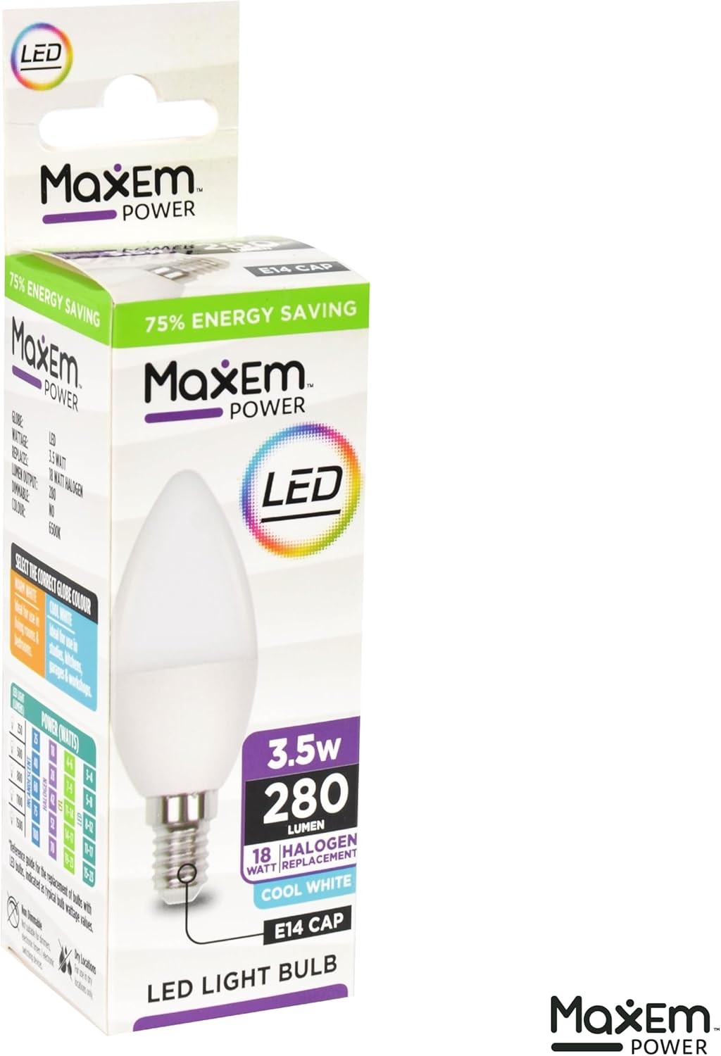 Maxem Power 3.5W E14 Cap LED Light Bulb, Cool White image number 1