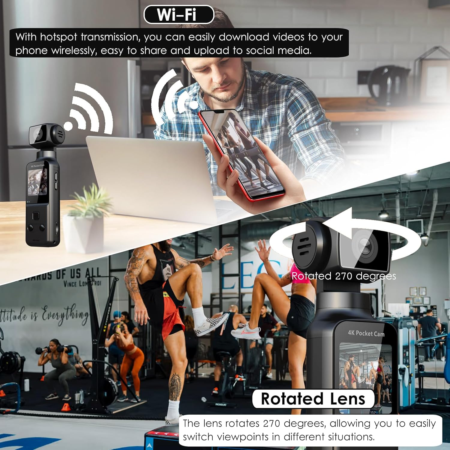 ZOMFOM 4K Body Camera with External Microphone, Mini Video & Audio Pocket Cam 270&deg; Rotation Camera for Outdoor Sport, Bike, Travel, Police Law Enforcement, Personal Civilians, 64GB Included image number 6