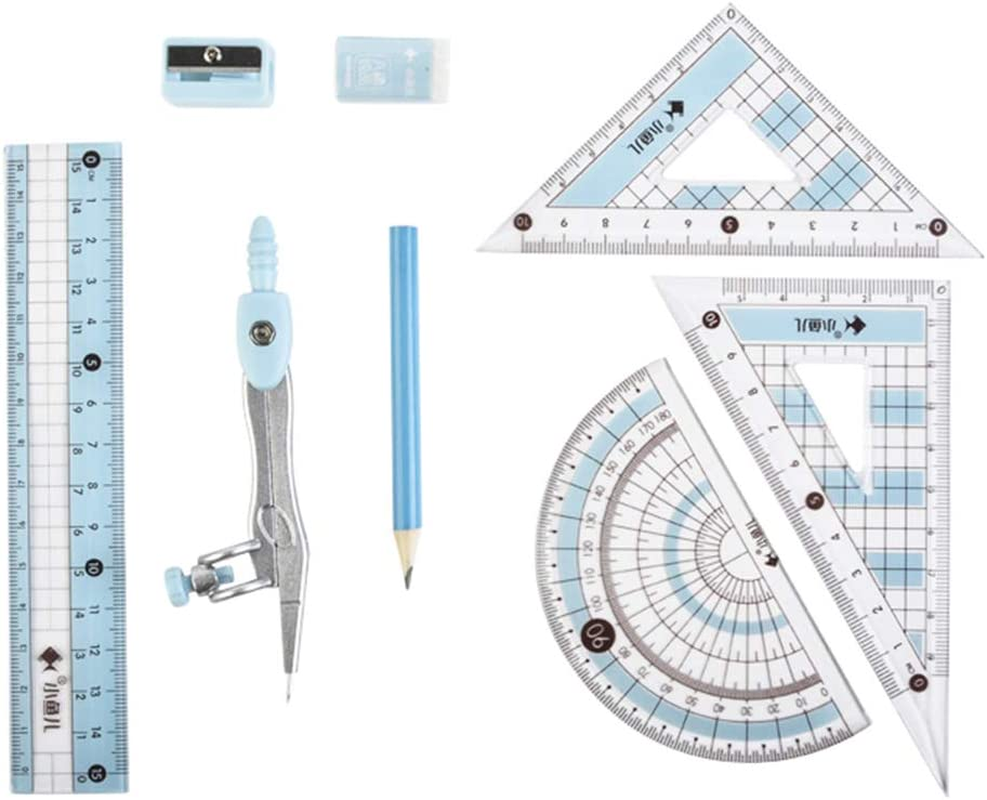 8 Pcs Compass/Math Set for Students with Shatterproof Storage Box, Geometry Set for School, Includes Ruler, Protractor, Compass, Pencil,Pencil Sharpener and Eraser,Etc. image number 5