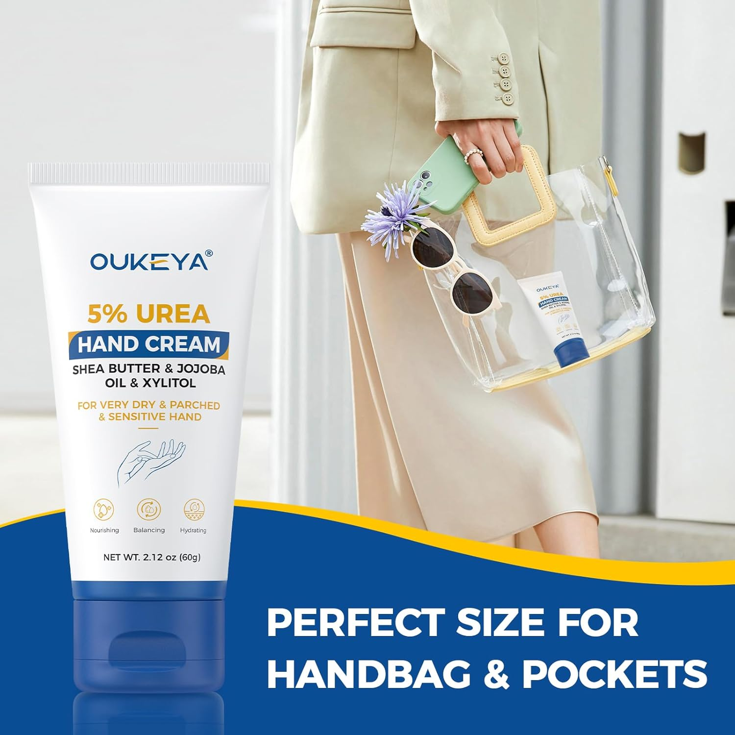 OUKEYA Urea Hand Cream with 5% Urea for Extremely Dry, Rough Hands, Deep Moisturiser & Fast-Absorbing, Perfect Travel Size for On-The-Go Care 60G image number 5