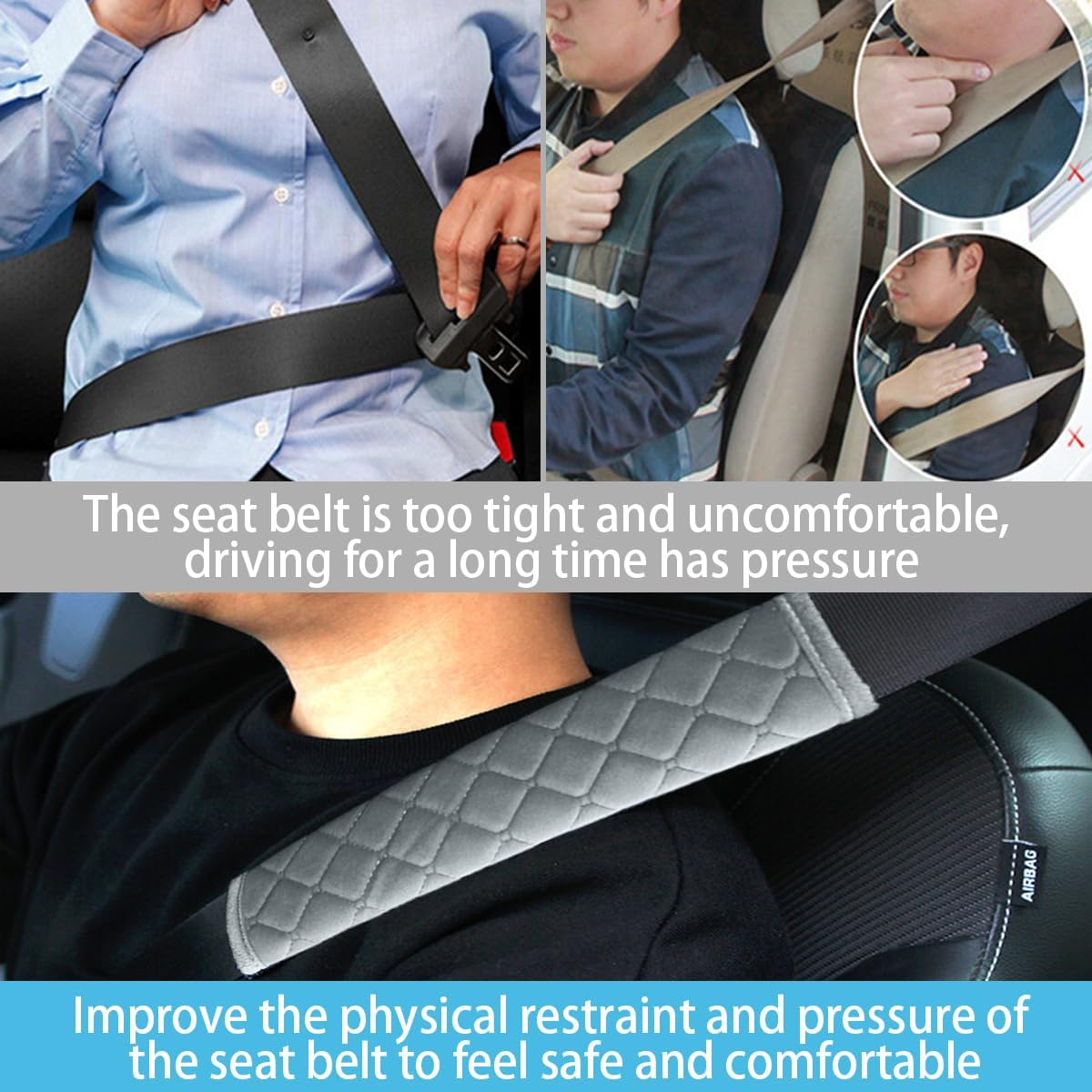 2PCS Universal Car Seatbelt Pad Cover, Long Crystal Velvet Shoulder Cover Kit for Adults and Children, Helps Avoid Friction on Shoulder and Neck, Fits All Cars and Packs