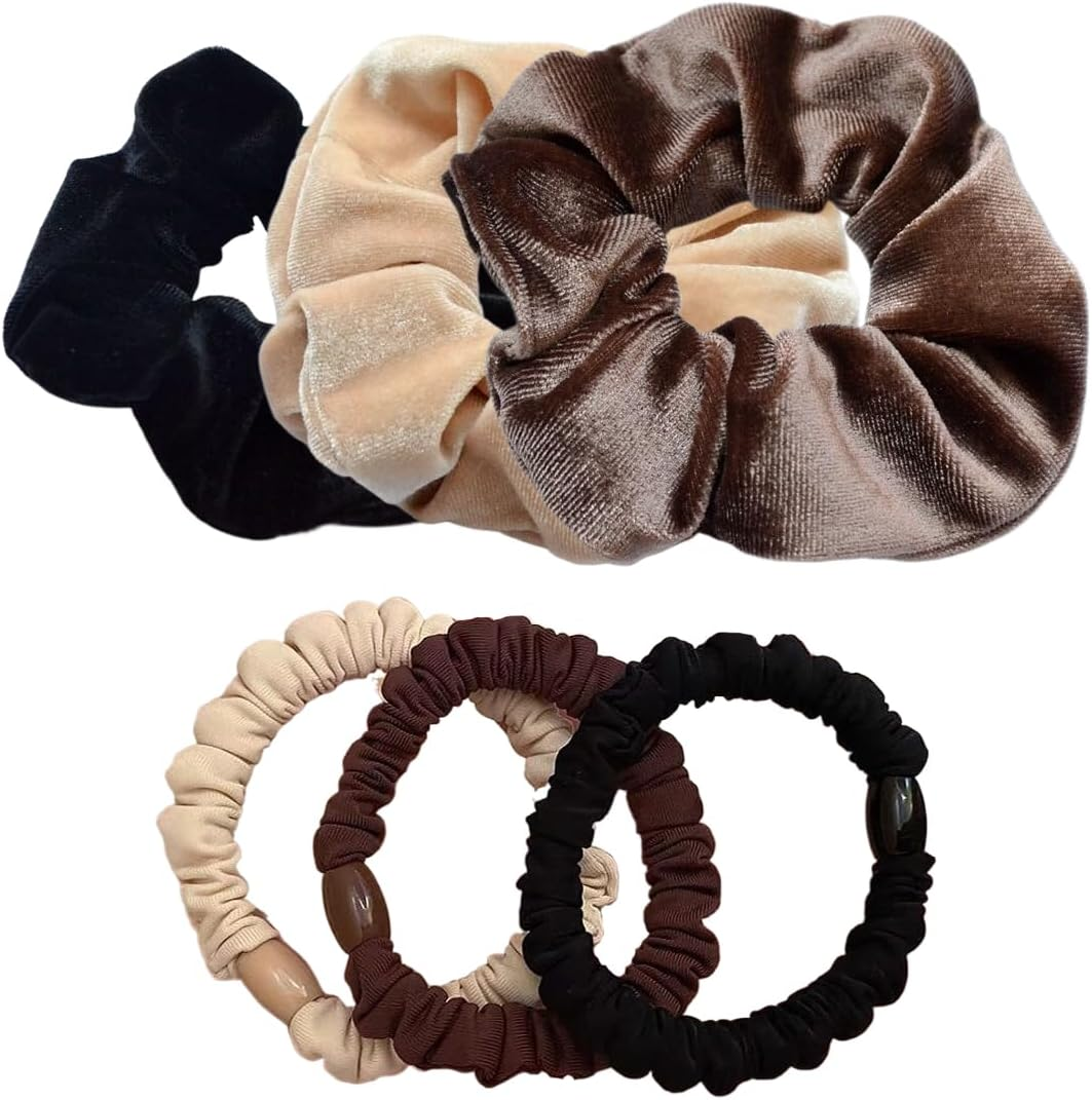 Pack of 6 Hair Bobbles Scrunchies for Women, Premium Velvet Hair Bobbles, Plain Elastic Thick Bands, Soft Ropes, Ponytail Holder, Women Hair Accessories image number 3