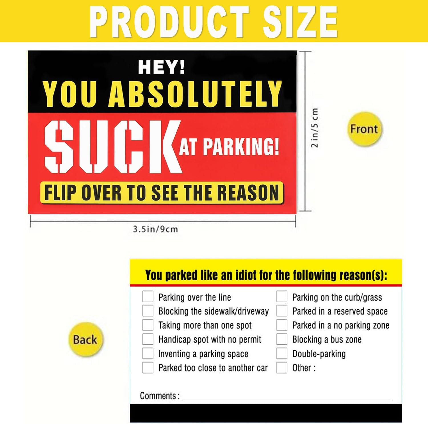 IONPSHG 100Pcs Bad Parking Business Cards Funny Parking Violation Tickets Learn to Park Cards Funny Parking Violation Tickets 3.5 X 2 Inches (11) image number 3