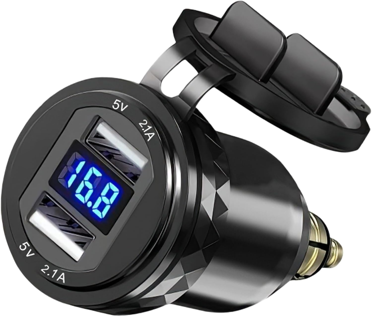 DIN Hella Plug to USB Adapter, Motorcycle Charger with Voltmeter Display, Aluminium USB Socket Waterproof Cigarette Lighter Charger for 12V-24V Ducati, Triumph, BMW image number 1