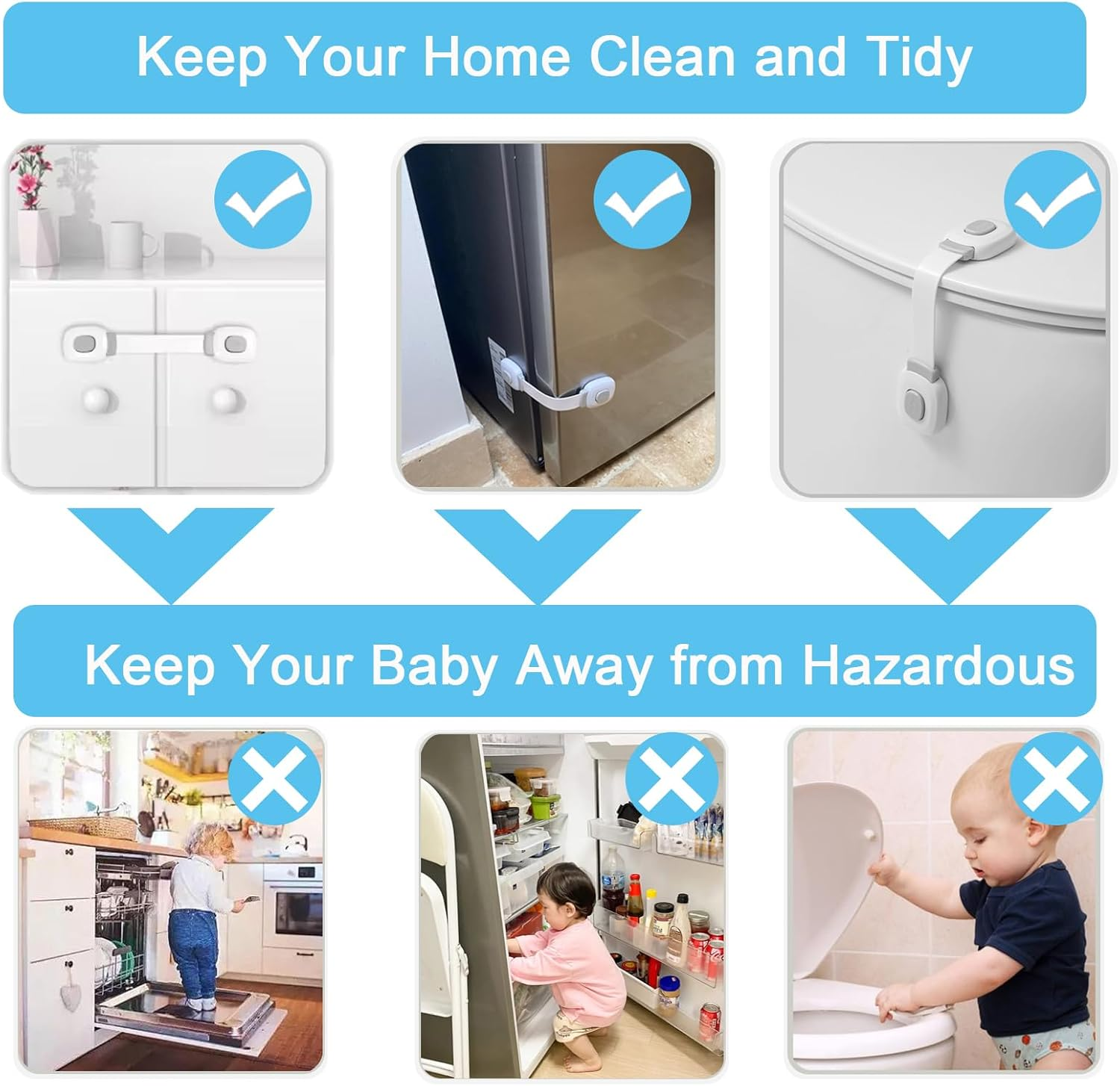 Fursafe&Q Baby Cabinet Locks, Child Safety Cabinet Proofing - Child Safety Strap Locks Adhesive Drawer Fridge Ovens Door Toilet Latches No Drill Multi-Purpose for Furniture Kitchen Lock 2 Pack image number 3