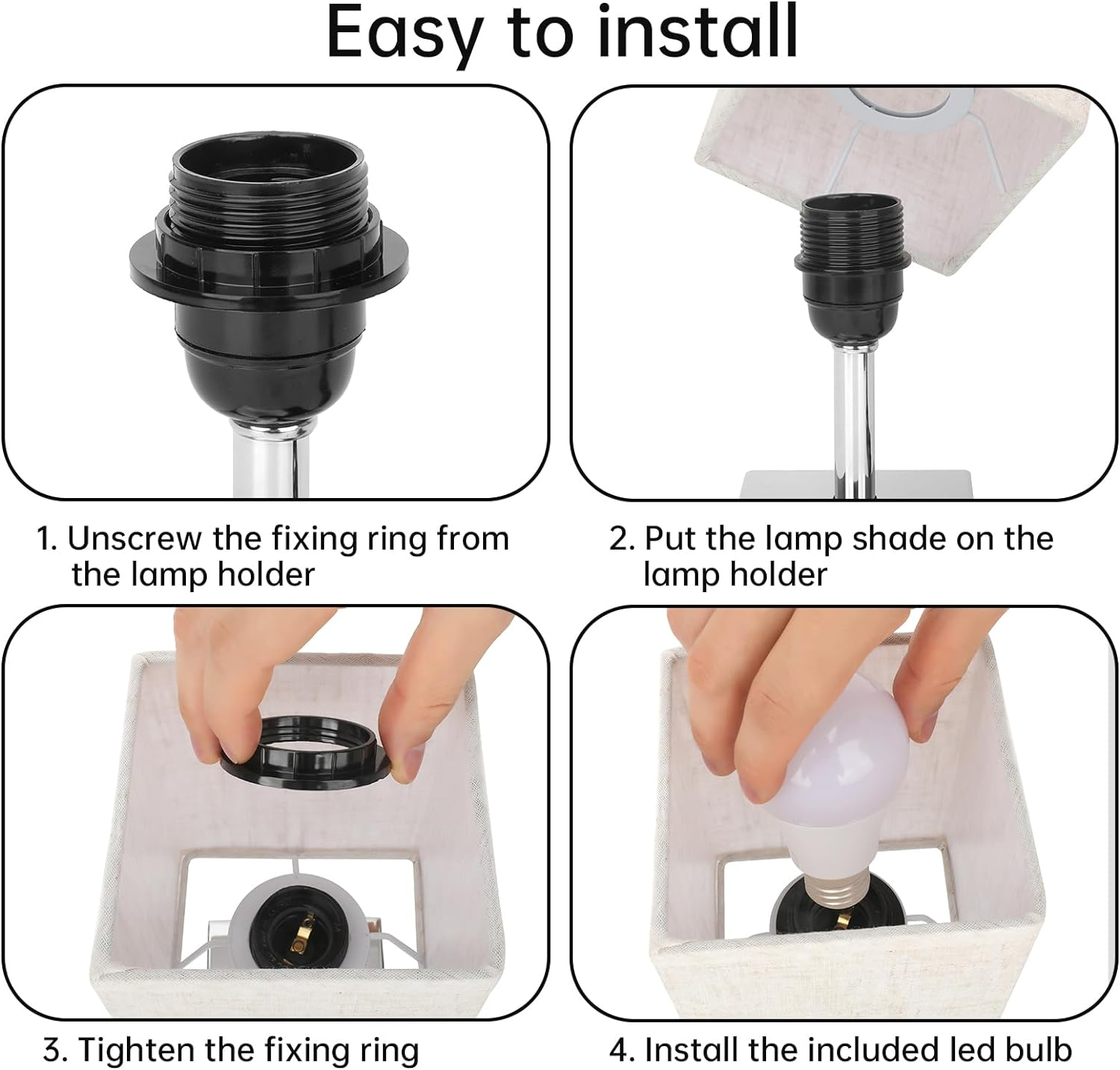 Kinsdan Table Lamp, 3-Way Dimmable Touch Control Bedside Lamps, Bedside Table Lamps with Flaxen Fabric Shade for Bedroom Living Room,Led Bulb Included image number 2