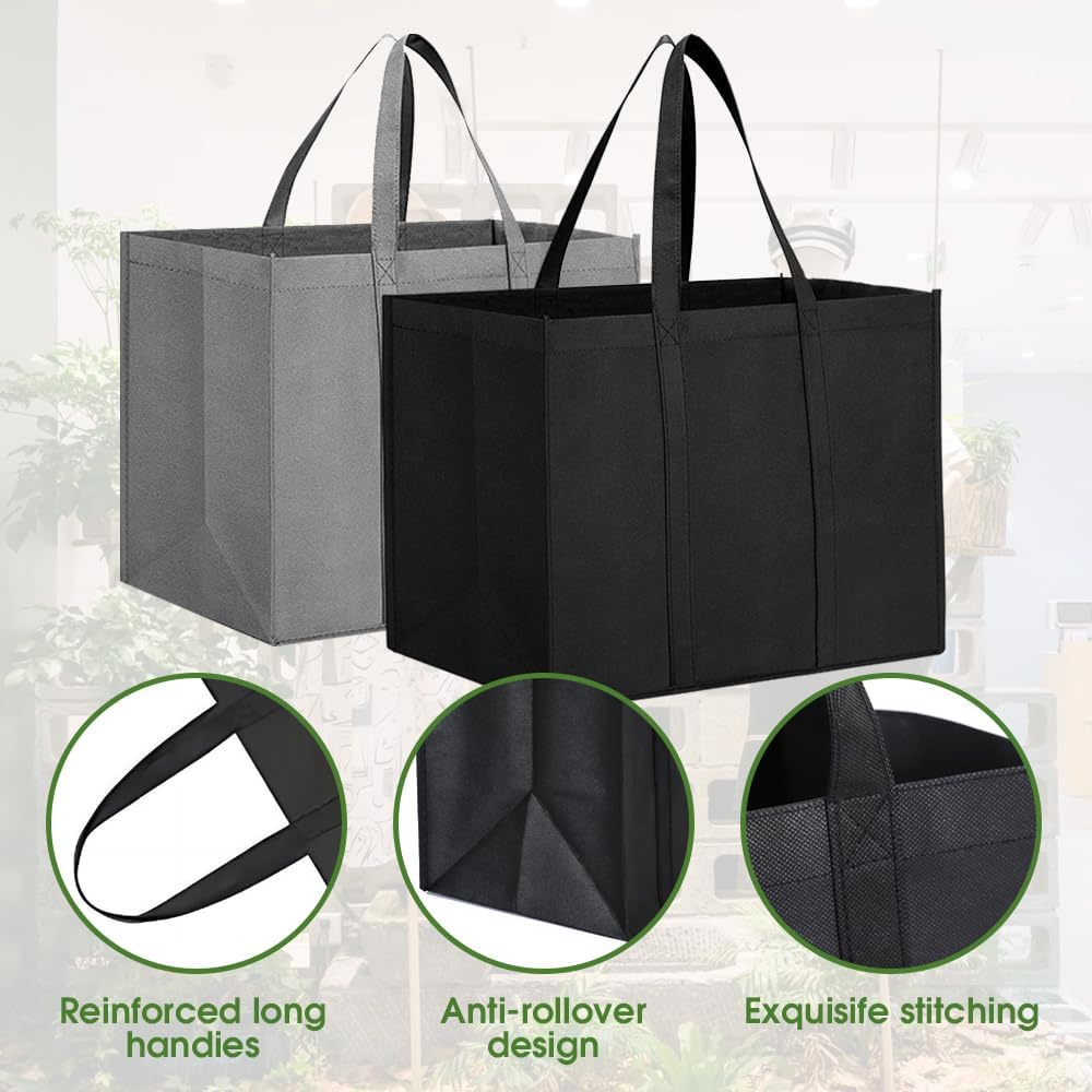 Sonicefit 6 Pack Reusable Grocery Bags, Large Foldable Shopping Totes with Reinforced Bottom, Heavy Duty, Multi-Purpose image number 2