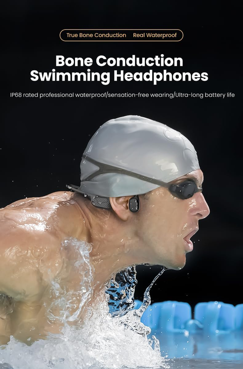 AIRBONE Open Ear F1 - Wireless Bone Conduction Sports Headphones with IP68 Waterproof Design, Built-In 32Gb Storage & Bluetooth 5.3, Ideal for Secure Listening While Swimming and Sports - All Black image number 4