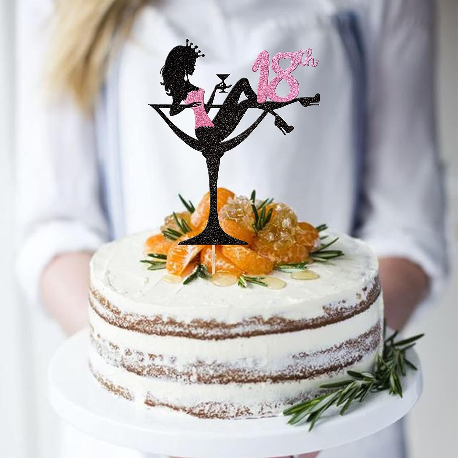 1 Pack Sitting Girl Silhouette Cake Topper Glitter Eighteen High Heel Girl Cake Pick Cheers to 18Th Cake Decorations for Makeup Spa Theme Happy 18Th Birthday Party Supplies (Pink) image number 5