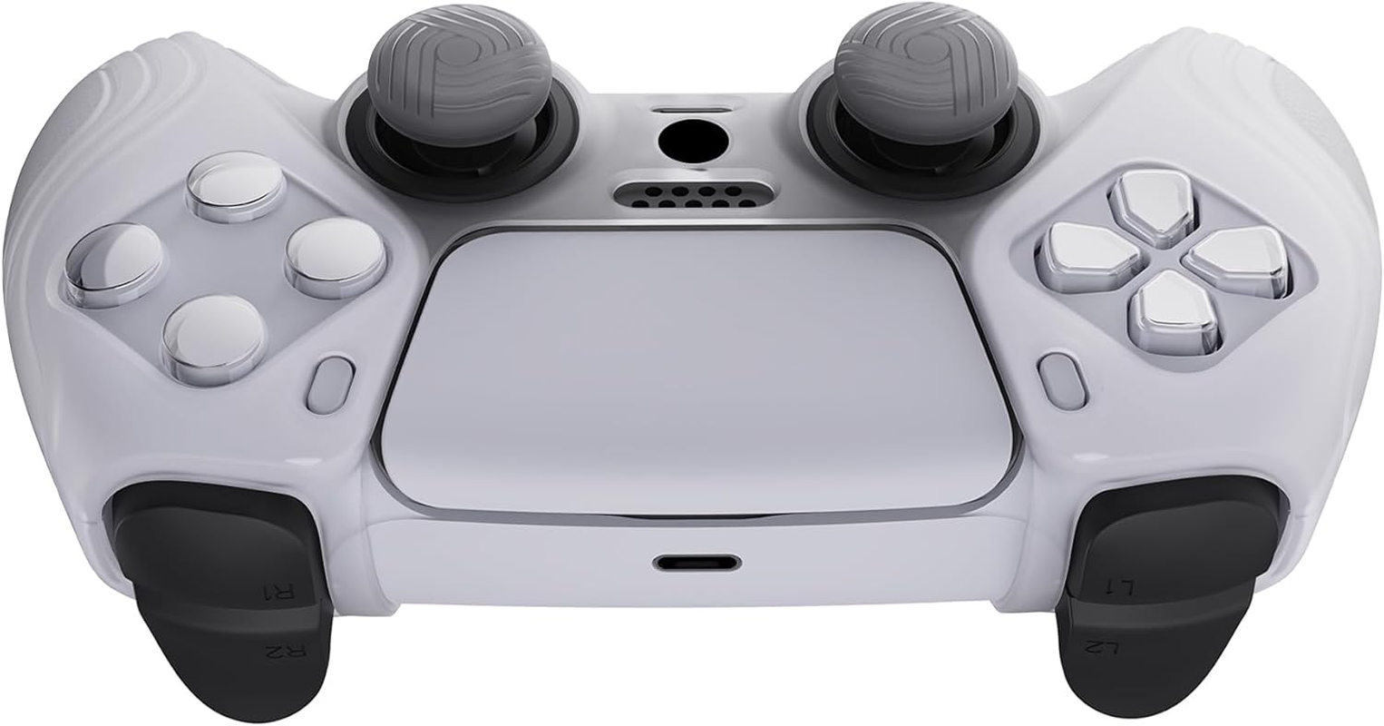 Extremerate Playvital Samurai Edition Clear White Anti-Slip Controller Silicone Skin for Ps5, Ergonomic Soft Rubber Protective Case for Ps5 Controller with Clear White Thumb Stick Caps image number 6