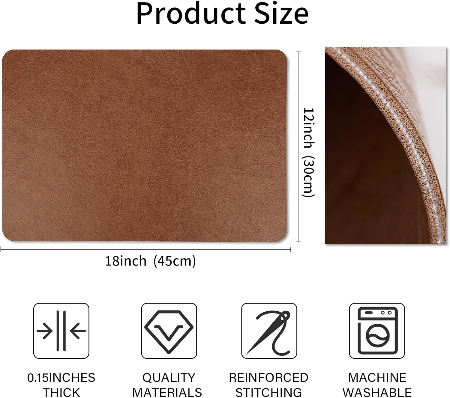 Cowhide Pattern Faux Leather Placemats Set of 6,Heat Resistant Non-Slip Waterproof Wipeable Washable Kitchen Dining PU Table Place Mats,Double-Sides Available,Dark Coffee image number 7