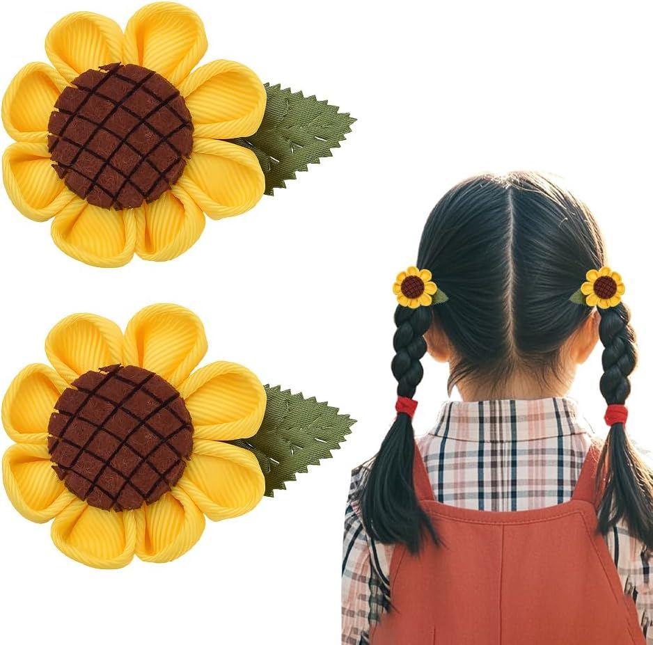 Daisy Bows for Girls Flower Hair Bow Clip Yellow Hair Accessories for Flower Girl Sweet Hairpin Daisy Lover Barrettes for Teens Alligator Clips