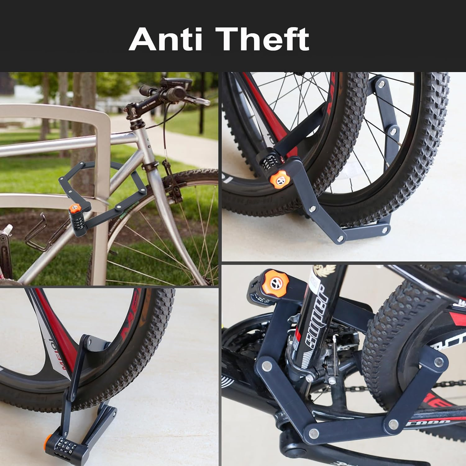 Foldable Bike Lock with Mount Bracket, 4-Digit Combination anti Theft Heavy Duty Alloy Steel Anti-Scratch Bicycle Lock, Waterproof Anti-Rust Folding Bike Chain Lock for Bike Bicycle Ebike and Scooter image number 5