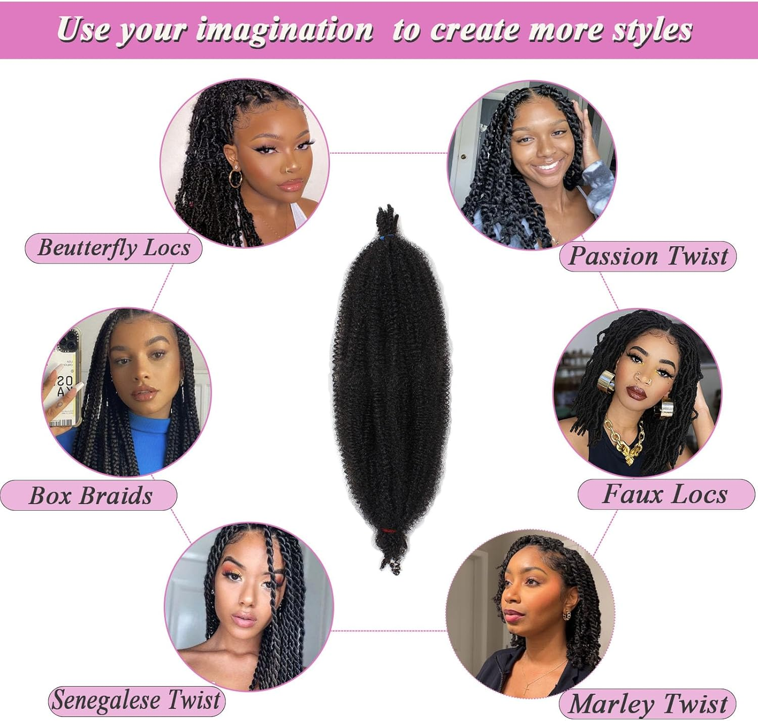 Samtress Springy Afro Twist Hair 18 Inch Pre-Separated Kinky Marley Twist Braiding Hair Soft Synthetic 8 Packs Pre-Fluffed Natural Spring Twist for Faux Locs Natural Afro Kinky Curly Hair (#27) image number 3