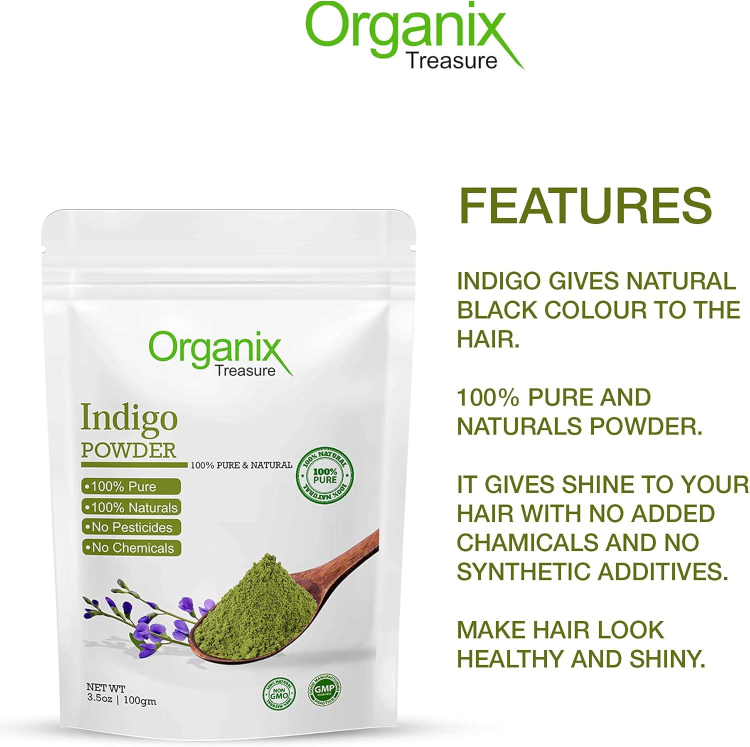 Organix Treasure Pure & Natural Indian Indigo Powder for Hair Care & Hair Growth, 200Gm