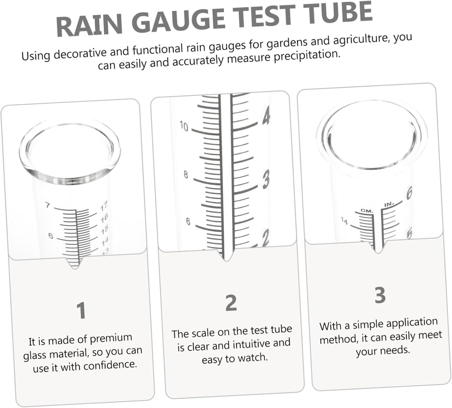 Outanaya 3Pcs Glass Rain Gauge Tubes Accurate Clear Scale Rainfall Measuring Cylinders Outdoor Garden Tool Practical Transparent Rainfall Gauge image number 1